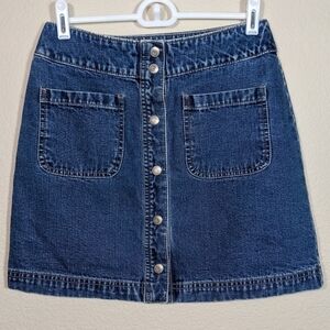 Blue Denim Button-Down Mini Jean Pencil Skirt